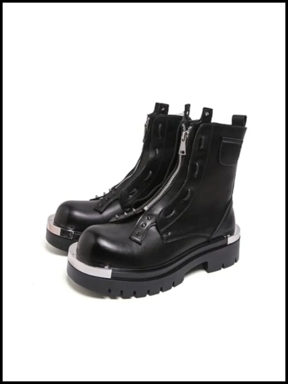 Men's Leather Platform Chunky Boots Side Zipper High Top Gothic